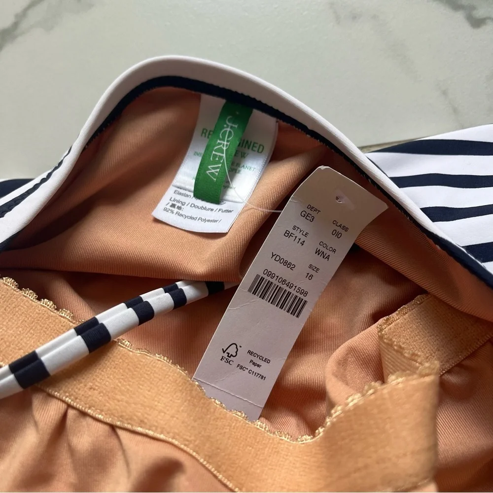 NWT j crew ruched bandeau one-piece swimsuit navy white stripe 16 - Picture 3 of 6